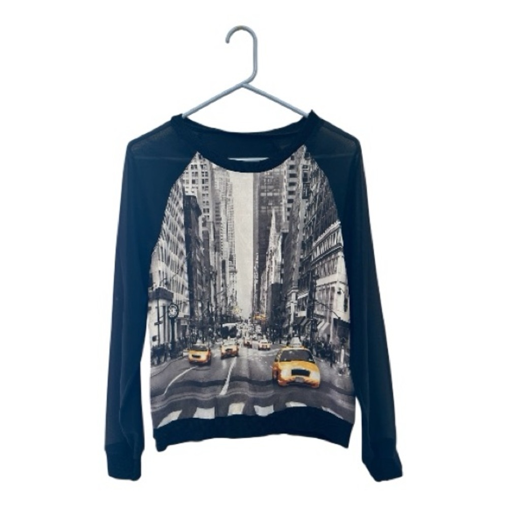 Elie Tahari Urban NYC Taxi Cab Scene Black Sweater Size XS